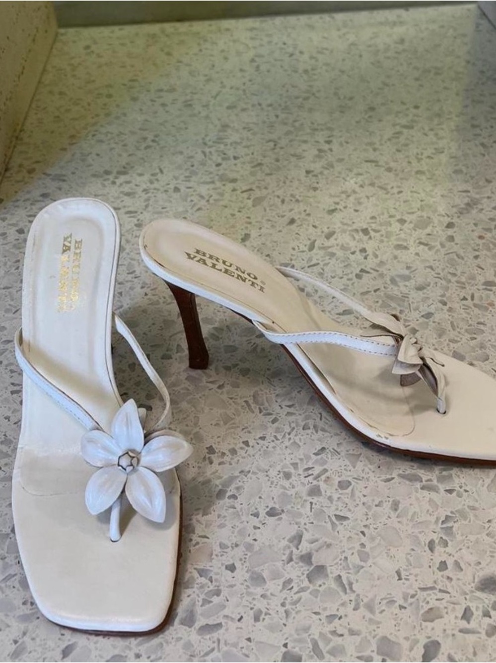 BRUNO VALENTI White Floral Leather Heeled Sandal